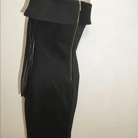 Calvin Klein black off shoulder fold over sheer sleeve sheath dress - Picture 3 of 8
